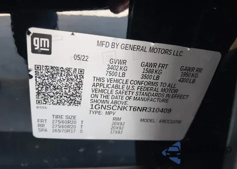 2022 Chevrolet Tahoe 2Wd Lt из США, поврежденный, VIN 1GNSCNKT6NR310409